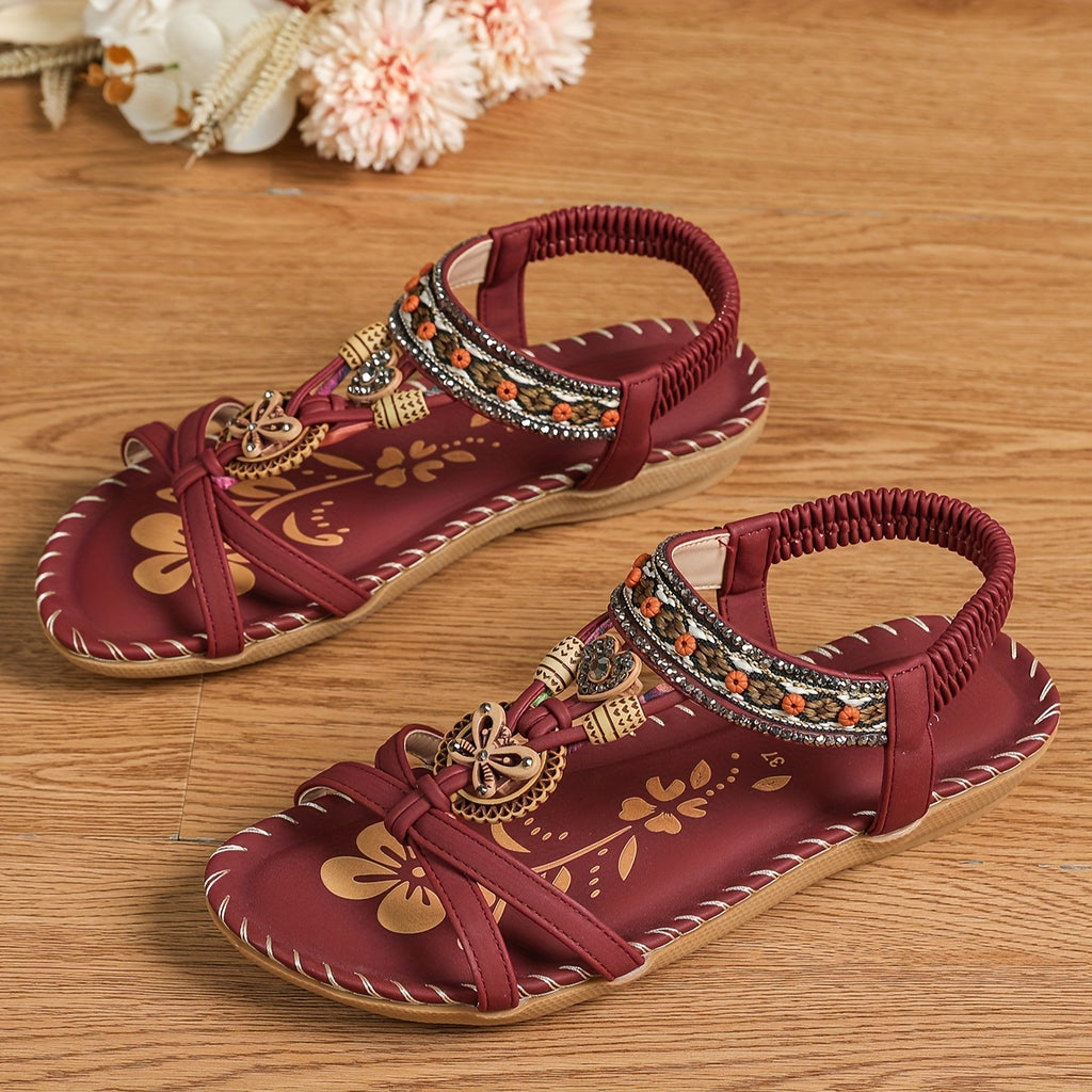 Sandales Bohèmes Femme à Brides Croisées et Strass