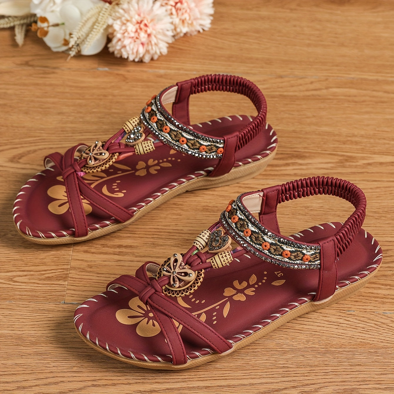 Sandales Bohèmes Femme à Brides Croisées et Strass