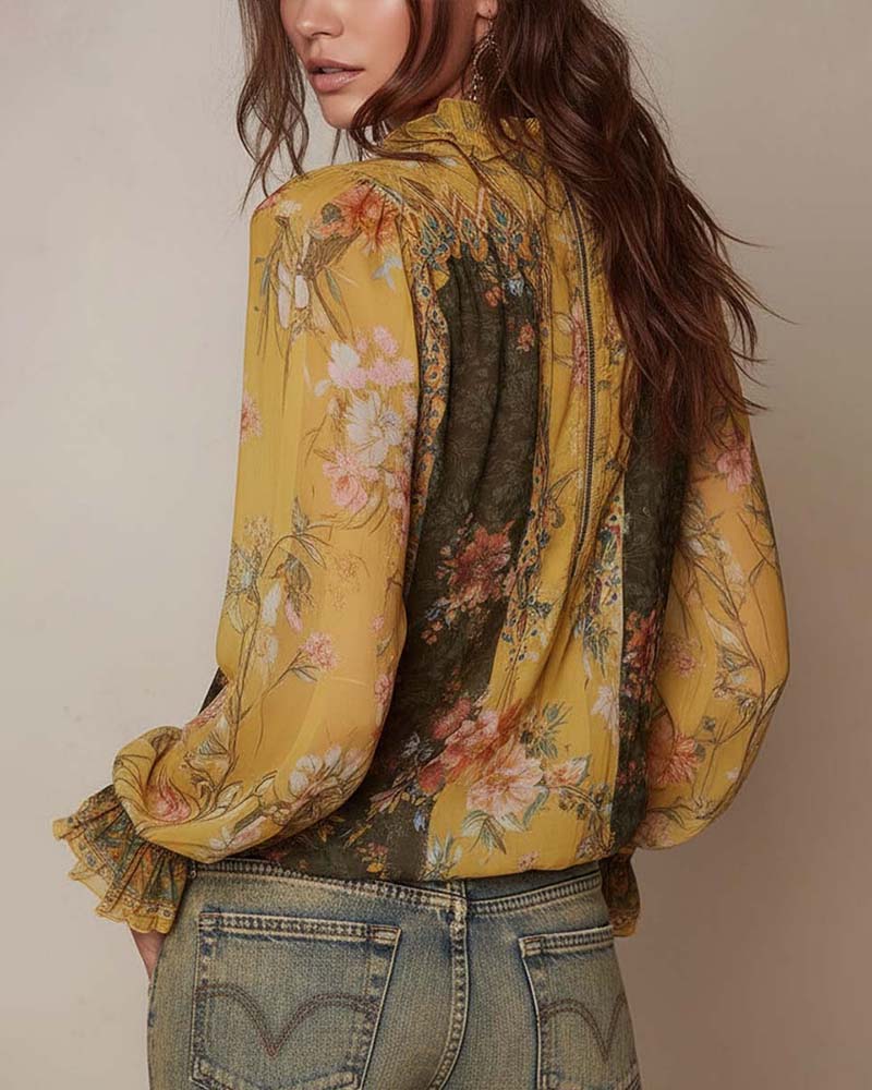 LILLIAN – BLOUSE FLEUR ROMANTIQUE AVEC FERMETURE ÉCLAIR