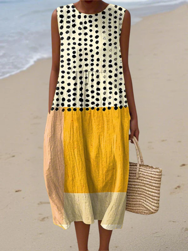 Leah - Robe Midi à Pois en Colorblock