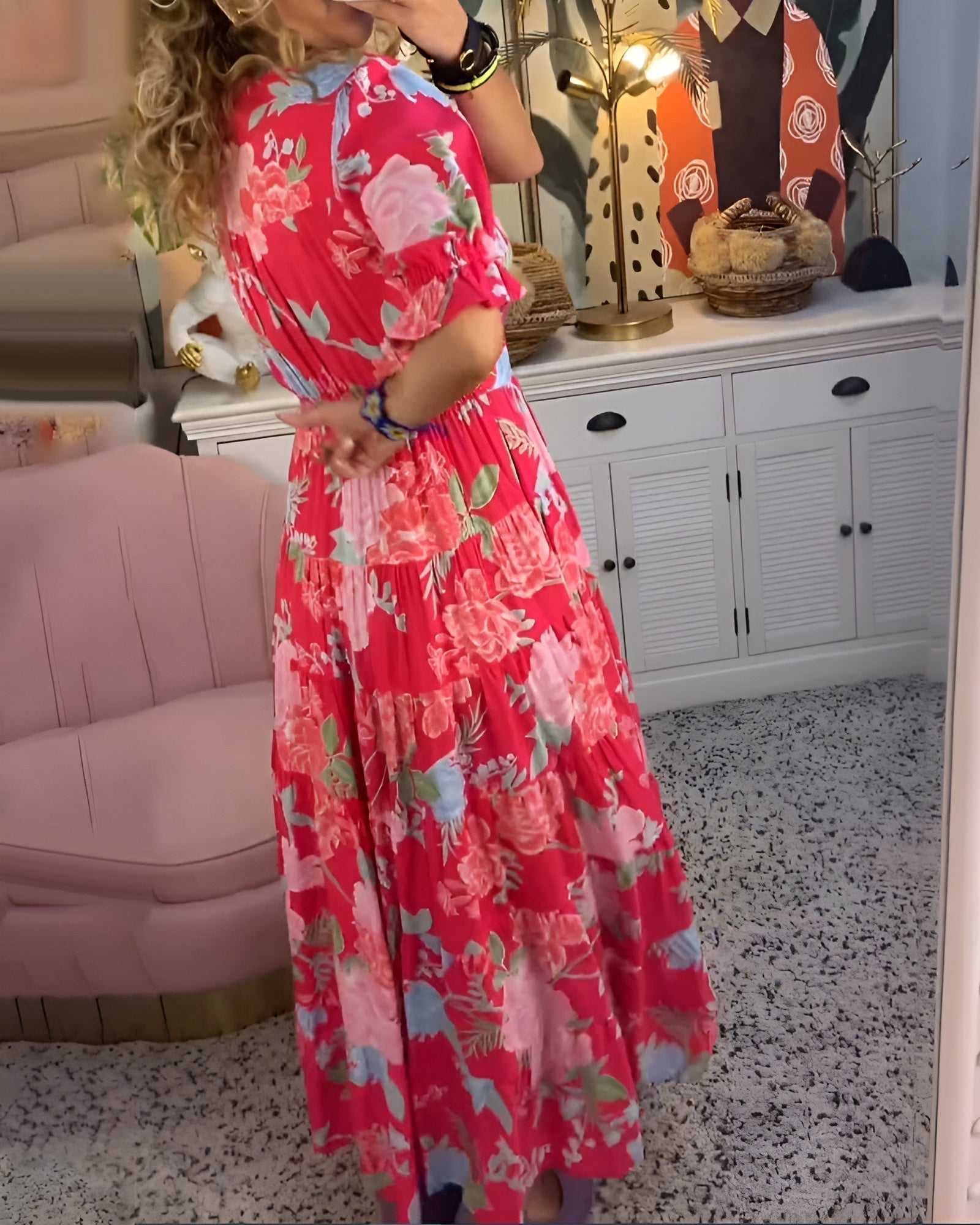 Carine | Robe Fleurie avec Décolleté en V et Poches