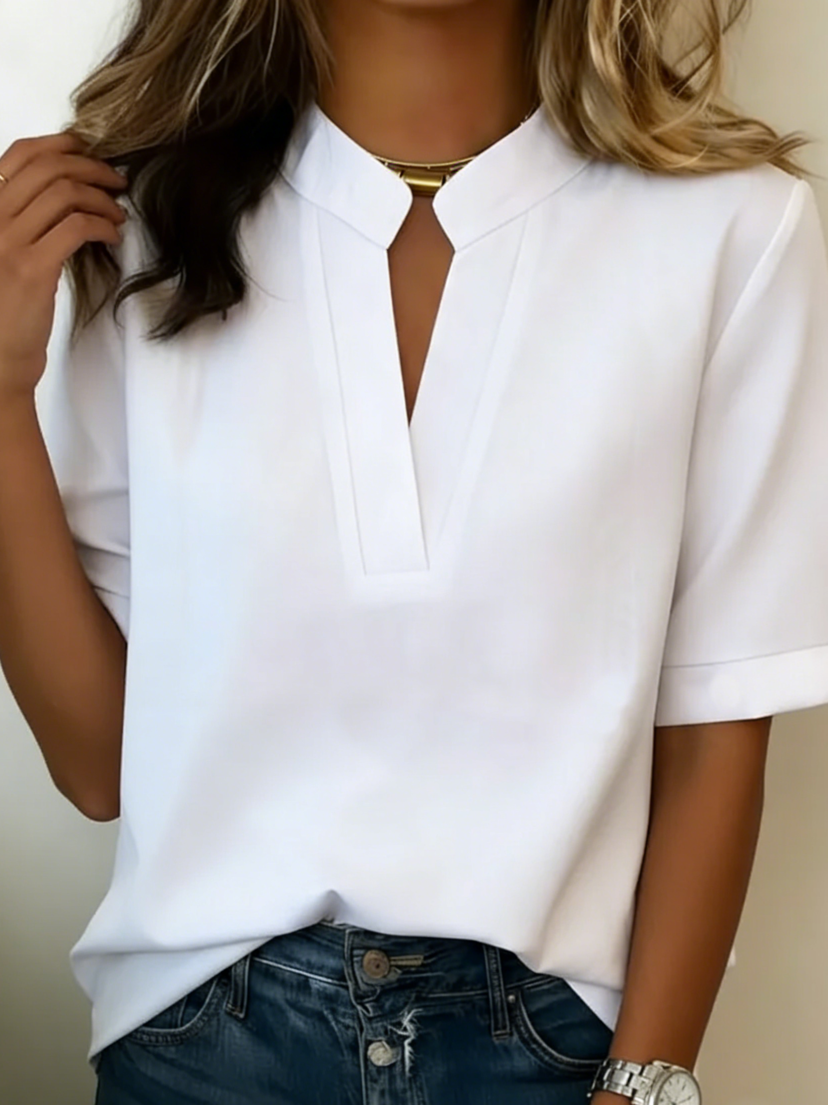 Pravine - Blouse Décontractée Col V Femme