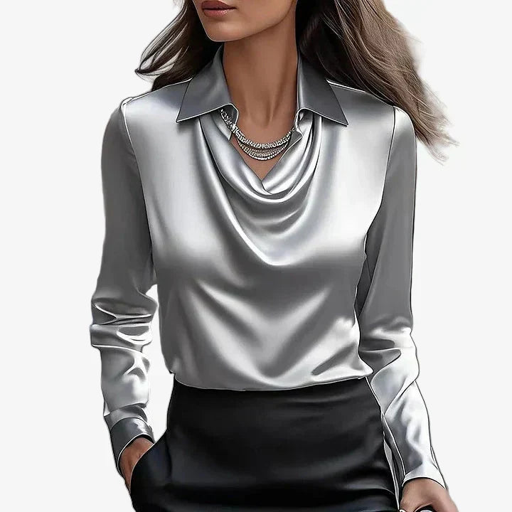 Elira™ | Chemisiers en satin à manches longues et encolure drapée pour femmes