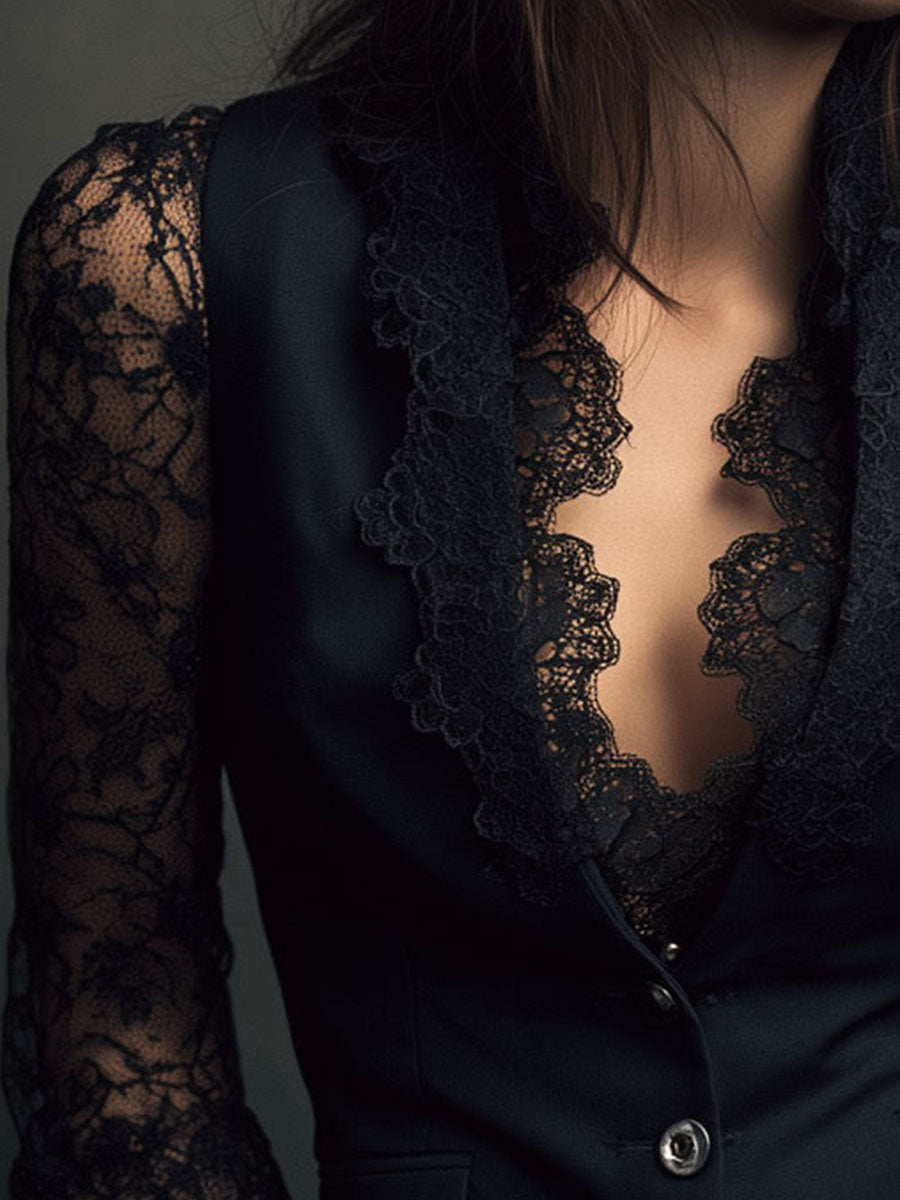 Bruxelle - Blouse Femme Élégante en Dentelle à Manches Transparentes