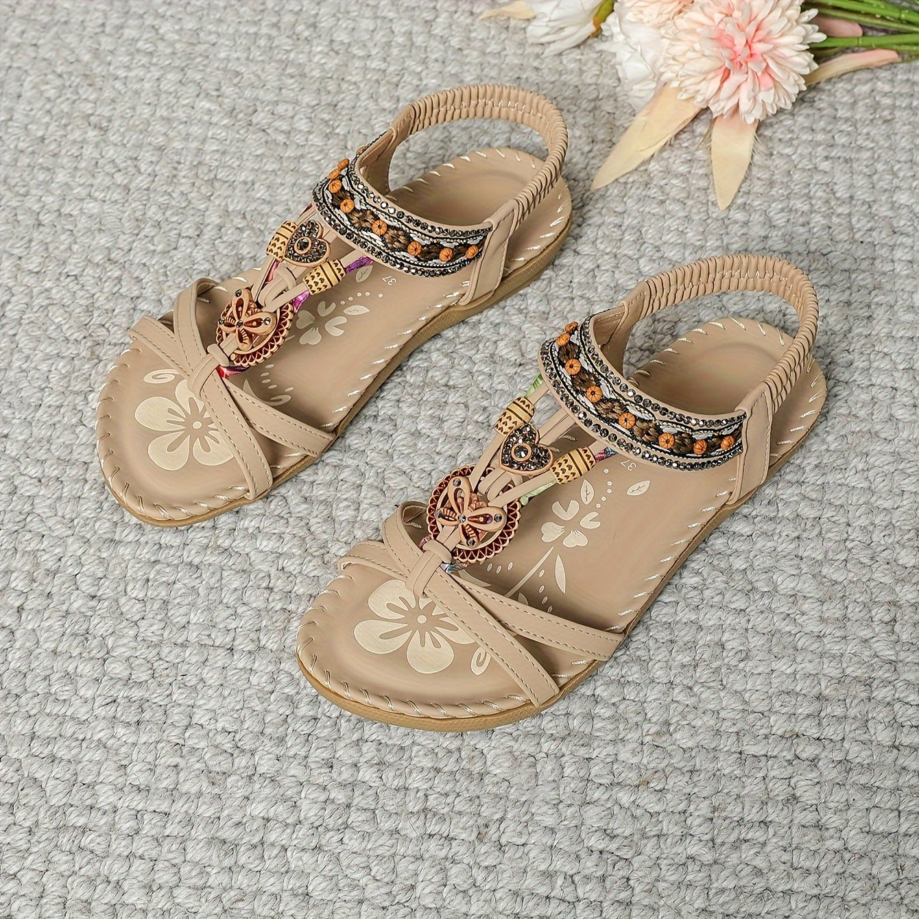 Sandales Bohèmes Femme à Brides Croisées et Strass