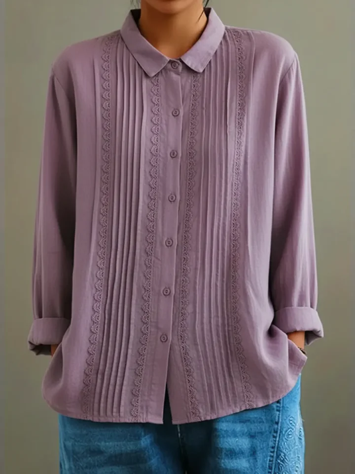 Cadrina - Chemise Élégante en Coton et Lin avec Dentelle