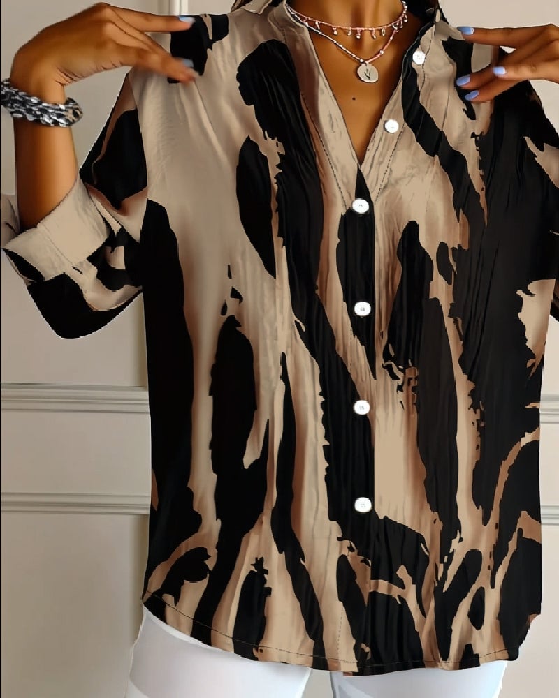 Blouse Imprimée Irregulière à Col Montant