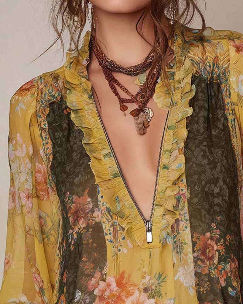 LILLIAN – BLOUSE FLEUR ROMANTIQUE AVEC FERMETURE ÉCLAIR