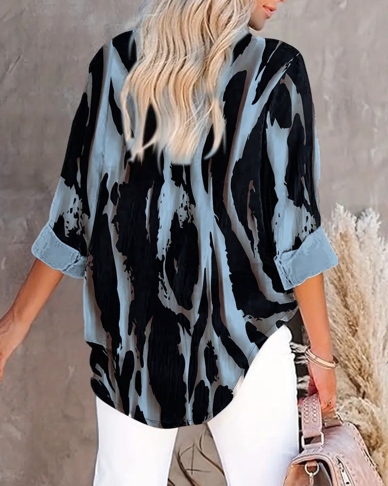 Blouse Imprimée Irregulière à Col Montant