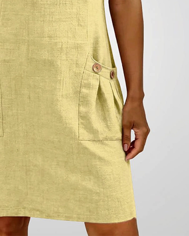 Kovira - Robe Courte Coton Lin avec Fermeture Éclair et Poches