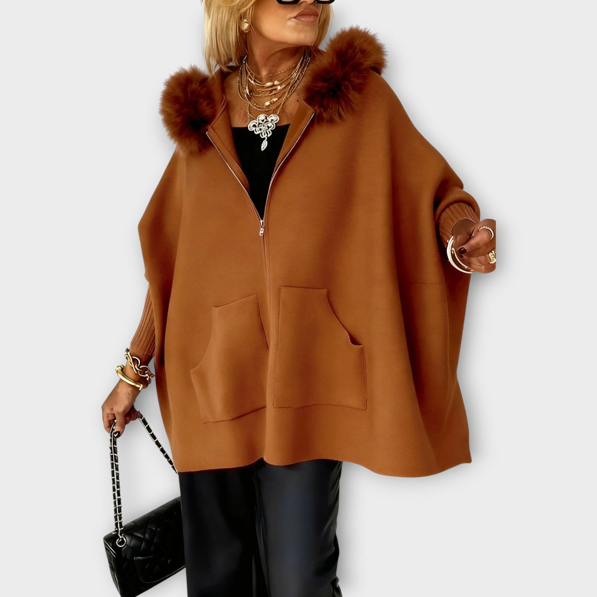 Manteau à Capuche en Fourrure Synthétique de Luxe