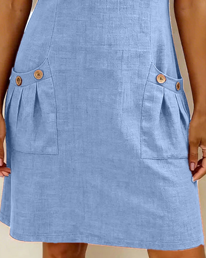 Kovira - Robe Courte Coton Lin avec Fermeture Éclair et Poches