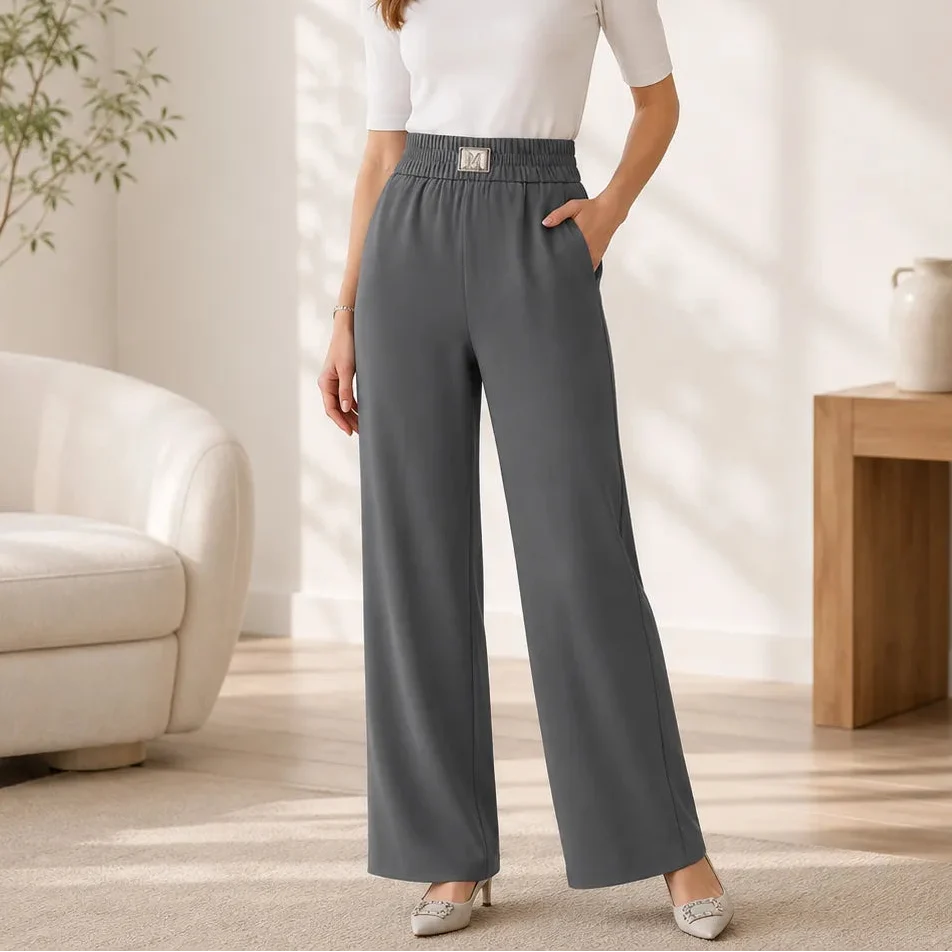 Pantalon Large Femme Velora – Taille Haute, à Enfiler