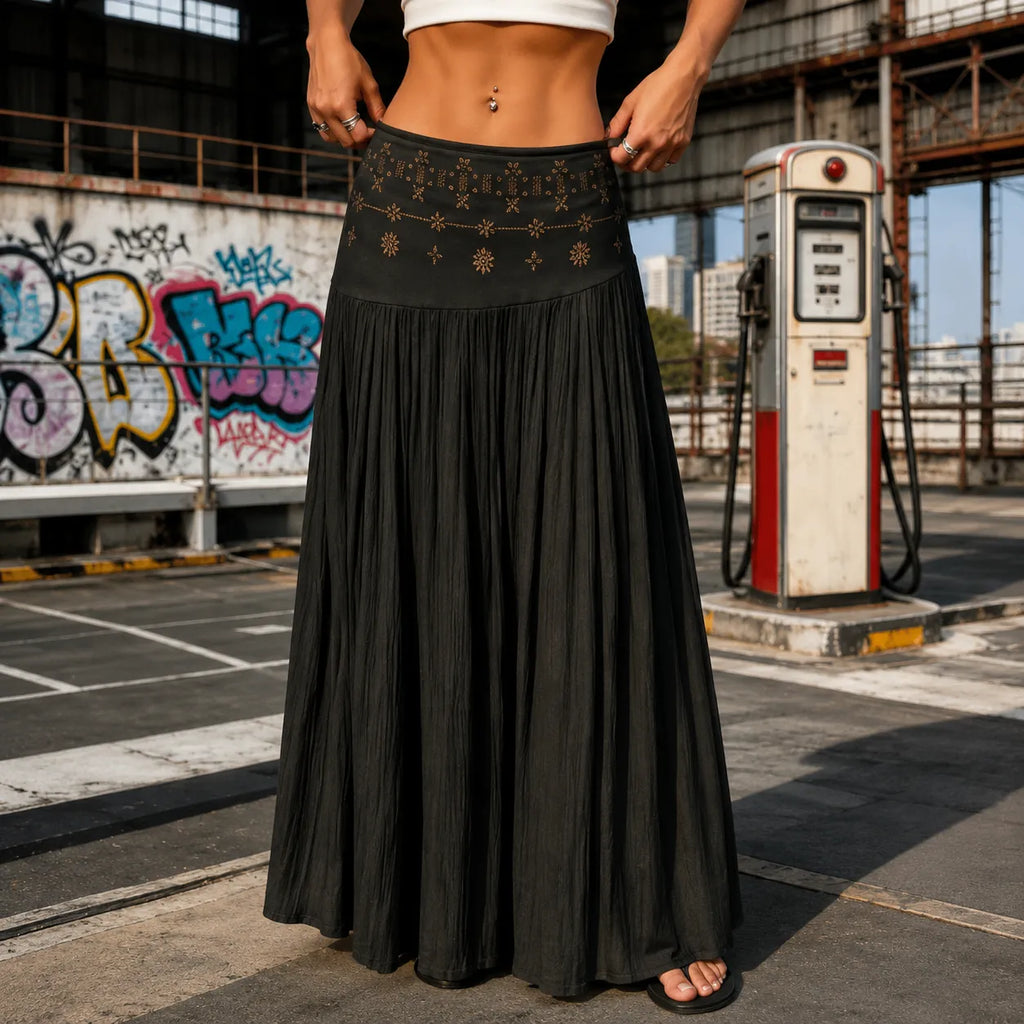Jupe Maxi Femme Soléra – Style Boho, Taille Haute