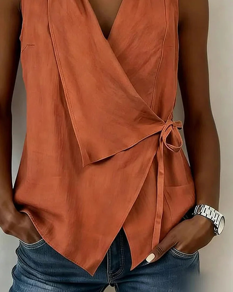 Sylethra - Top femme cache-cœur asymétrique sans manches été léger