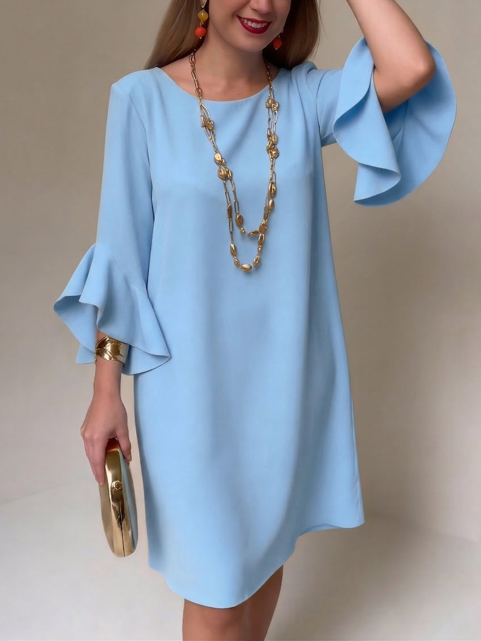 Robe Femme Fluide Manches Volantées Coupe Ample Élégante