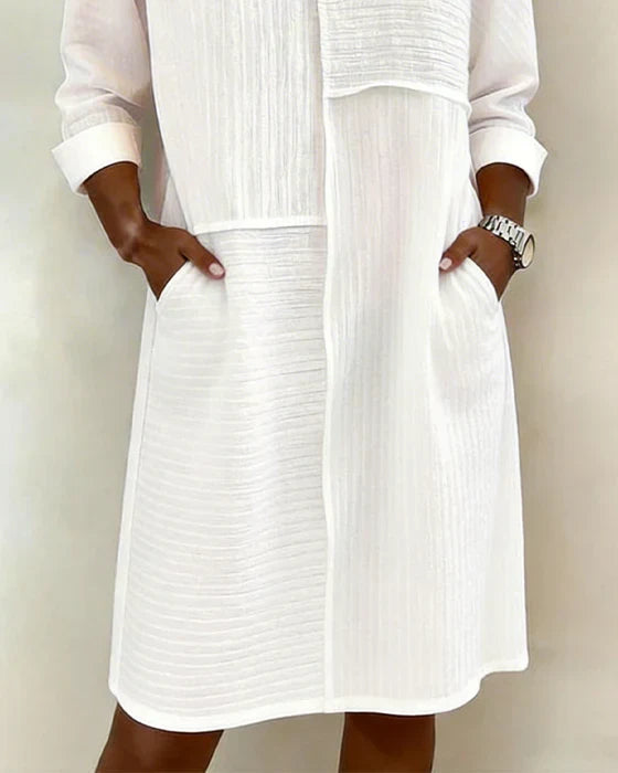 Gaelle - Robe Femme Coton Lin Texturée Coupe Fluide Manches Longues Confort