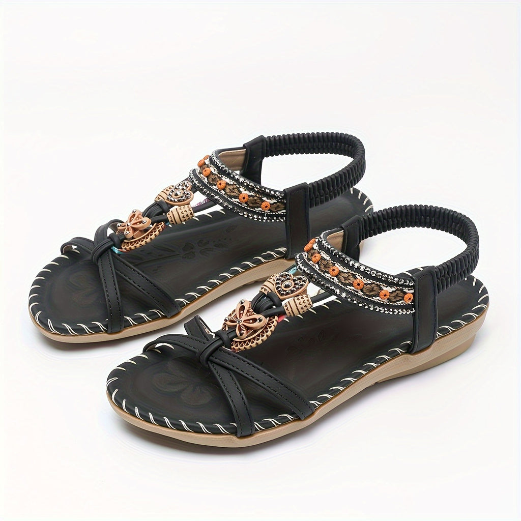 Sandales Bohèmes Femme à Brides Croisées et Strass