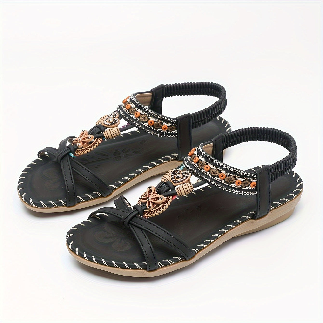 Sandales Bohèmes Femme à Brides Croisées et Strass