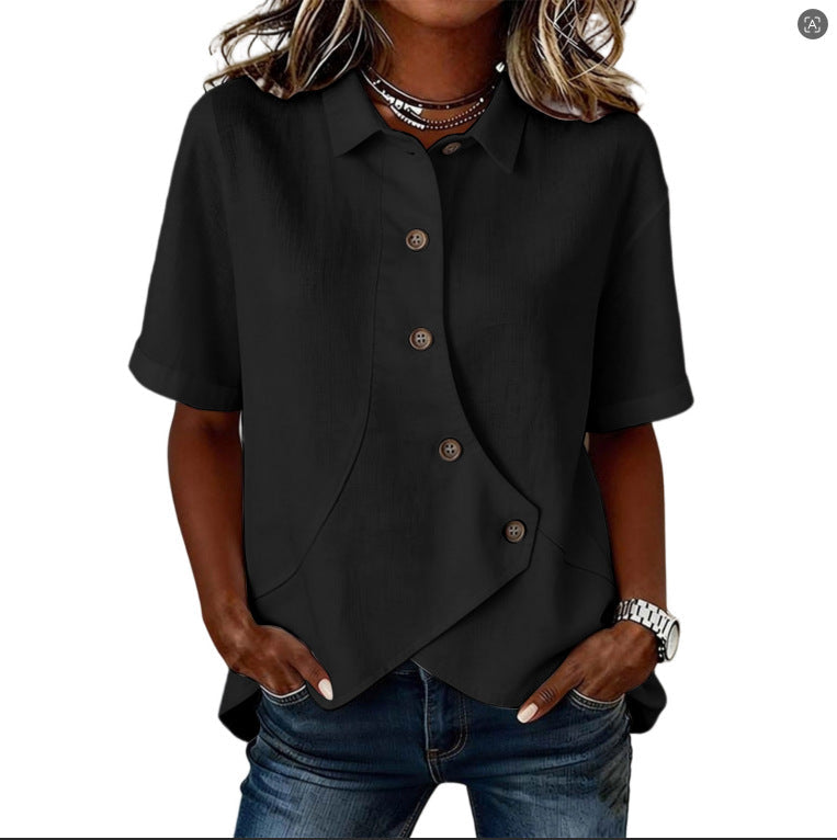 Aurelyth - Chemise femme asymétrique à boutons avec col structuré élégant