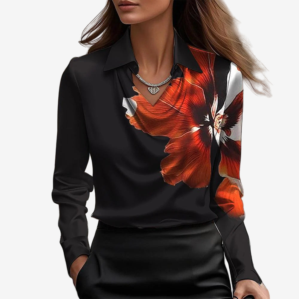 Elira™ | Chemisiers en satin à manches longues et encolure drapée pour femmes