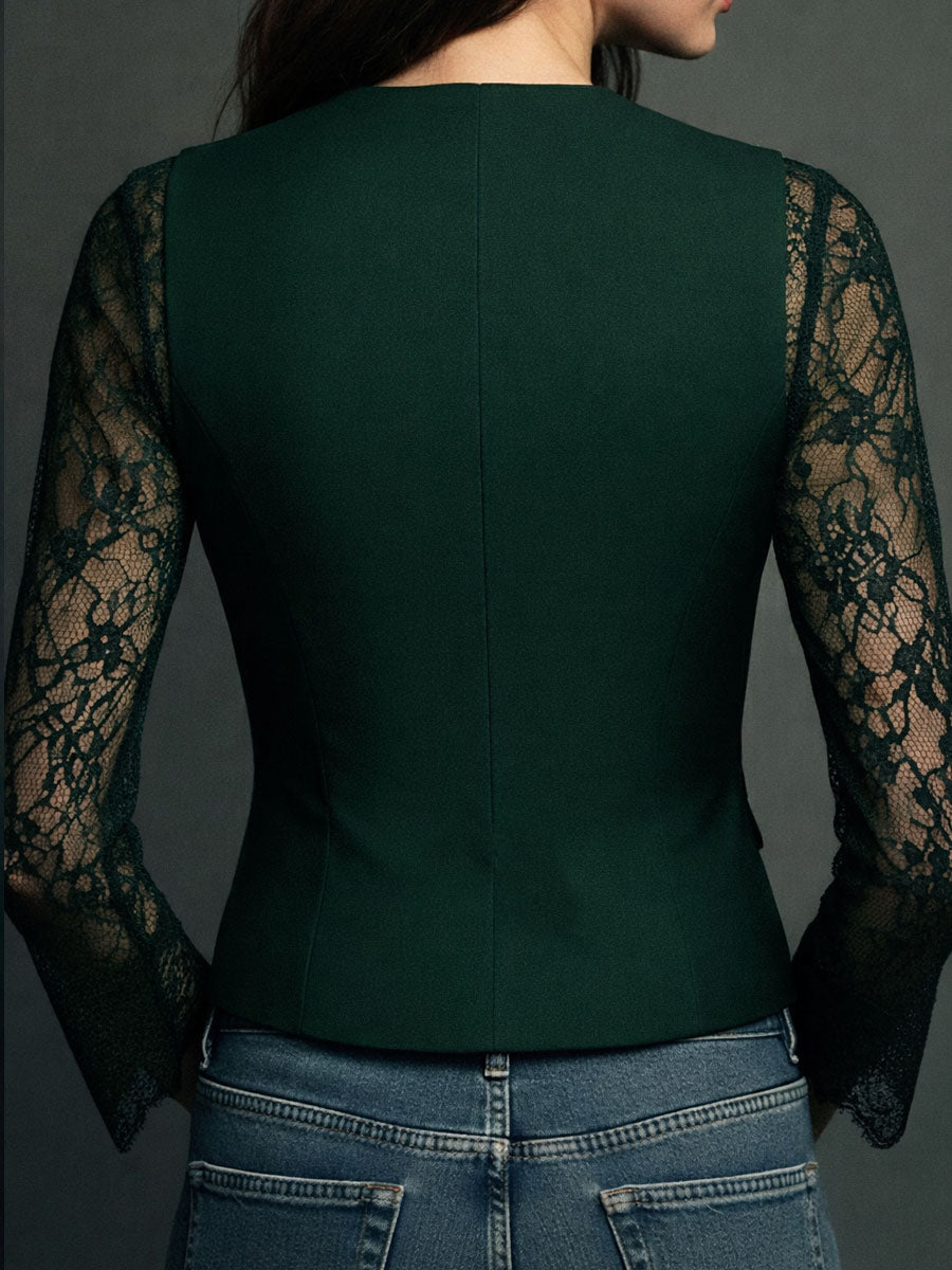 Bruxelle - Blouse Femme Élégante en Dentelle à Manches Transparentes