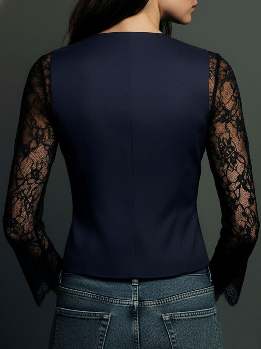 Bruxelle - Blouse Femme Élégante en Dentelle à Manches Transparentes