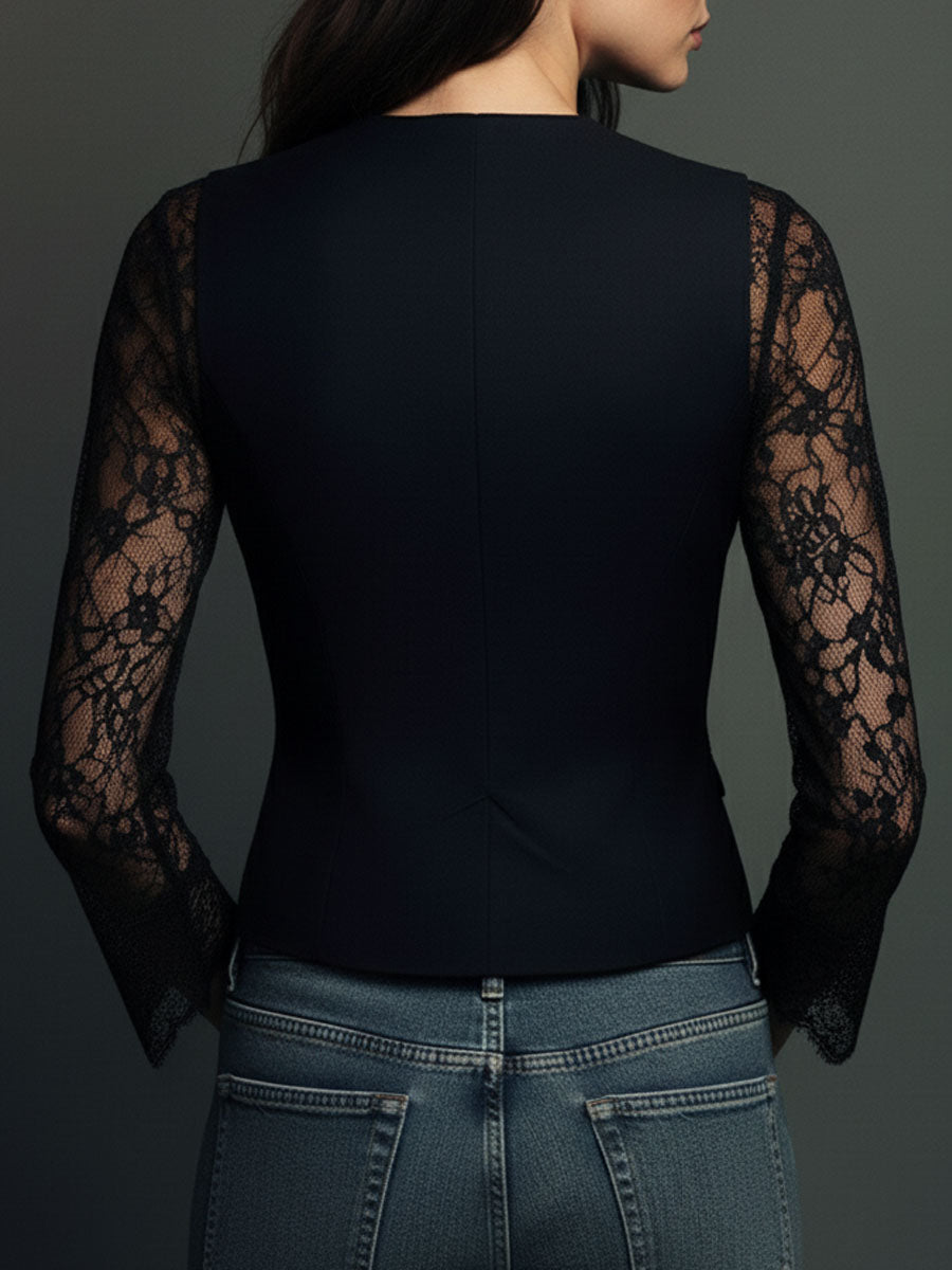 Bruxelle - Blouse Femme Élégante en Dentelle à Manches Transparentes