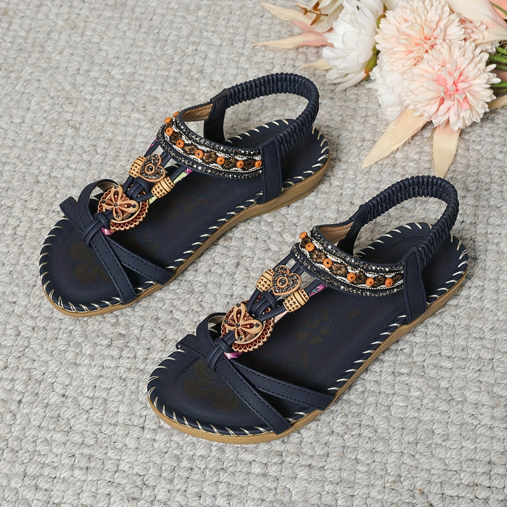 Sandales Bohèmes Femme à Brides Croisées et Strass