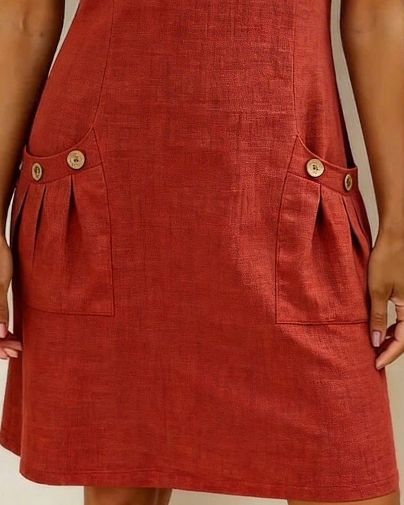Robe Courte en Lin et Coton avec Fermeture Éclair - Coupe A-Line Élégante