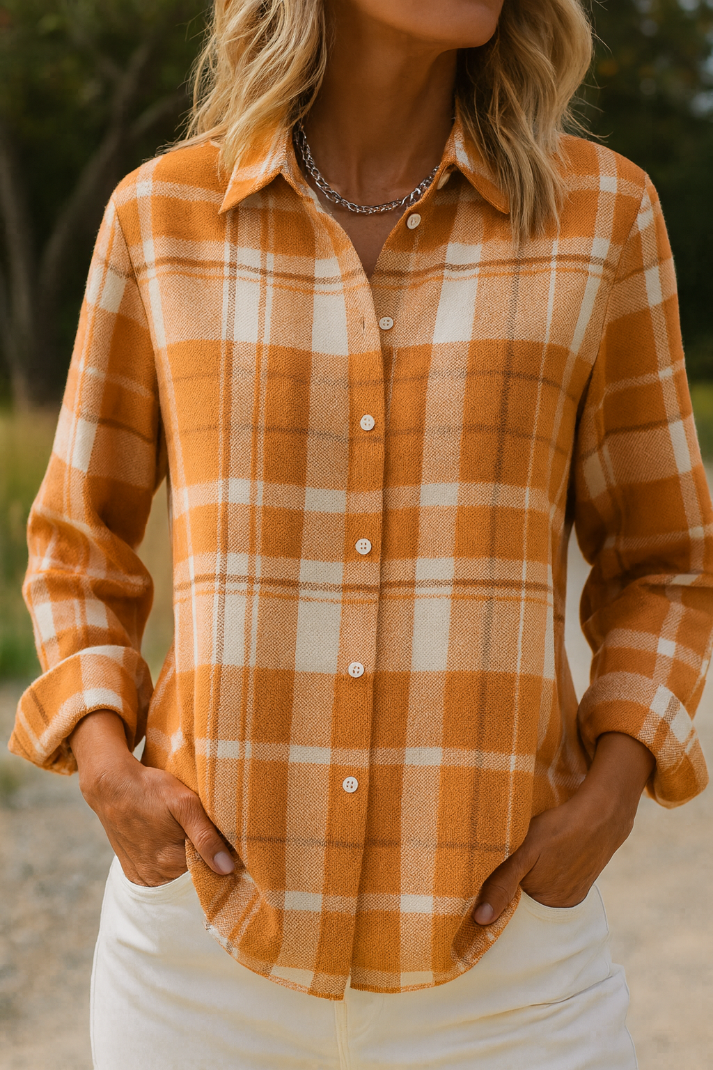 Chemise femme à carreaux col revers | Élégante & confortable