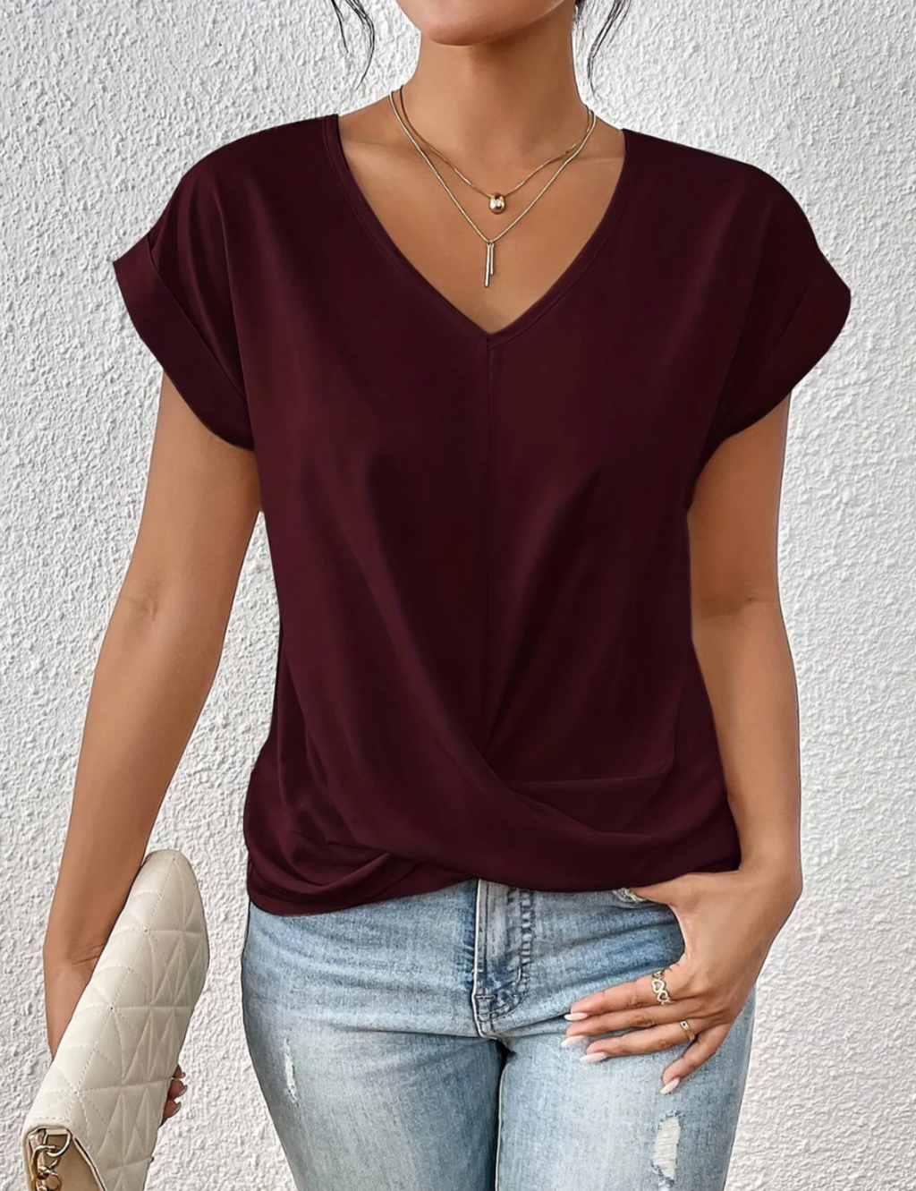 Tirenne - Blouse fluide drapée à col en V