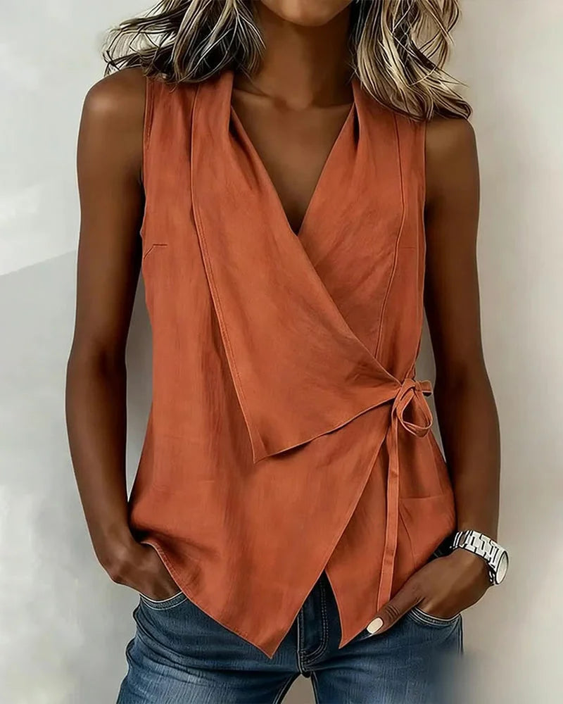 Sylethra - Top femme cache-cœur asymétrique sans manches été léger