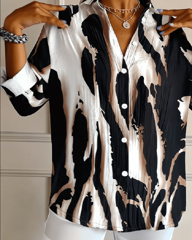 Blouse Imprimée Irregulière à Col Montant