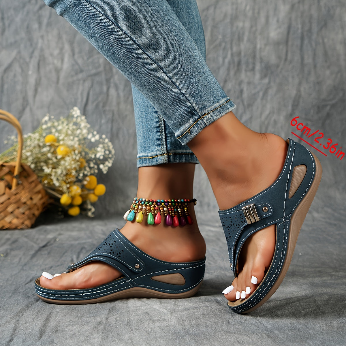 Tongs Compensées Femme à Support Voûte Plantaire Ergonomique