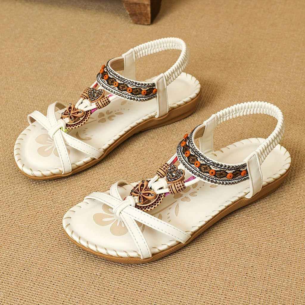 Sandales Bohèmes Femme à Brides Croisées et Strass