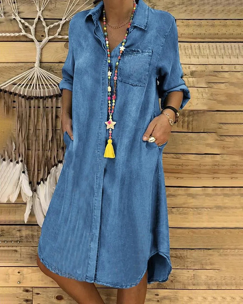 Robe Chemise Femme en Jean Vintage Coupe Ample pour Style Chic Décontracté