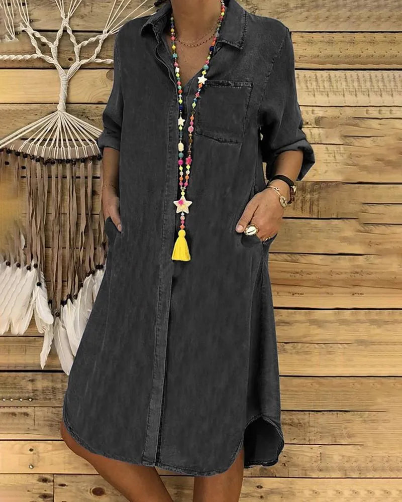 Robe Chemise Femme en Jean Vintage Coupe Ample pour Style Chic Décontracté