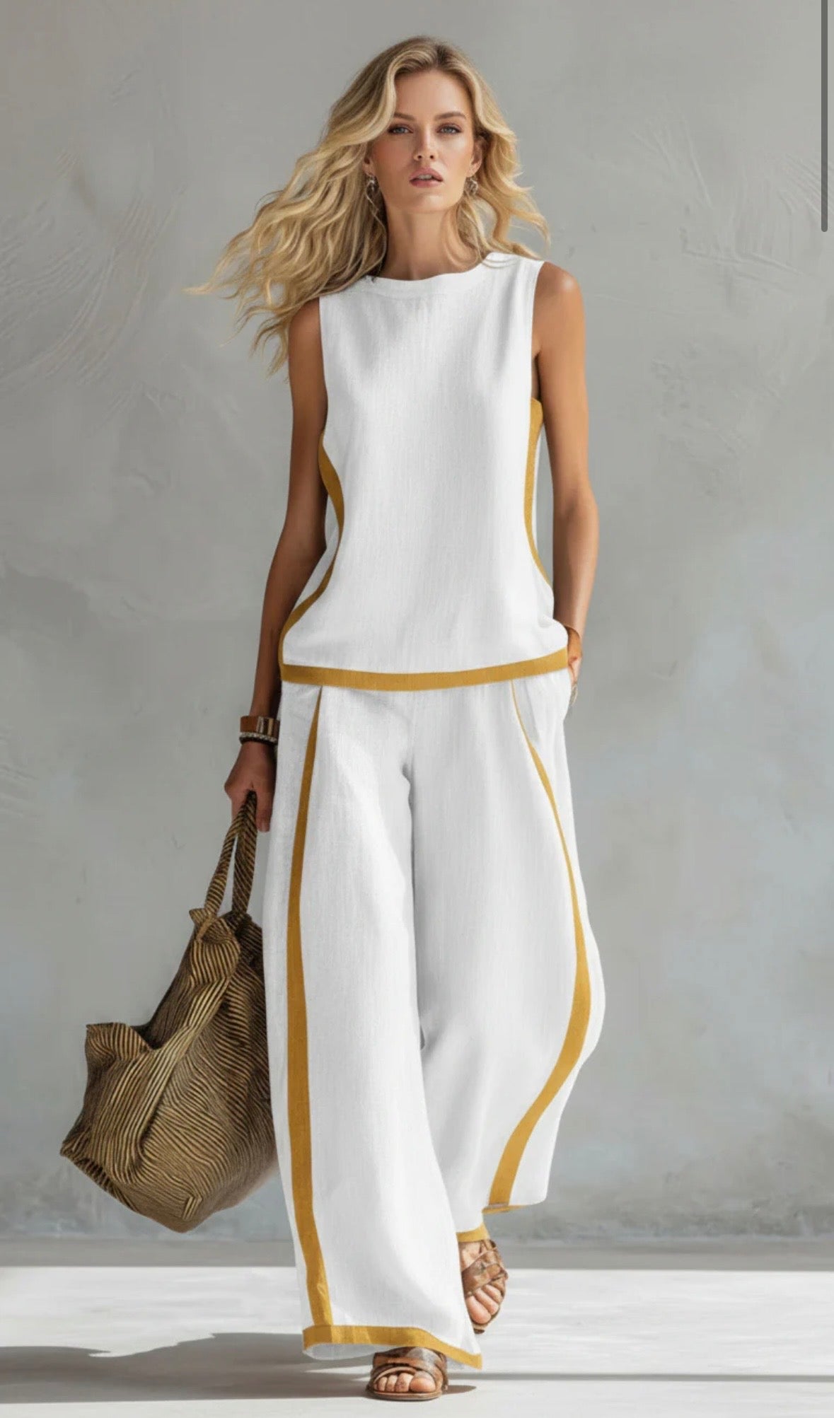 Tavindra - Ensemble Élégant Coton Lin Femme – Haut Sans Manches & Pantalon Large