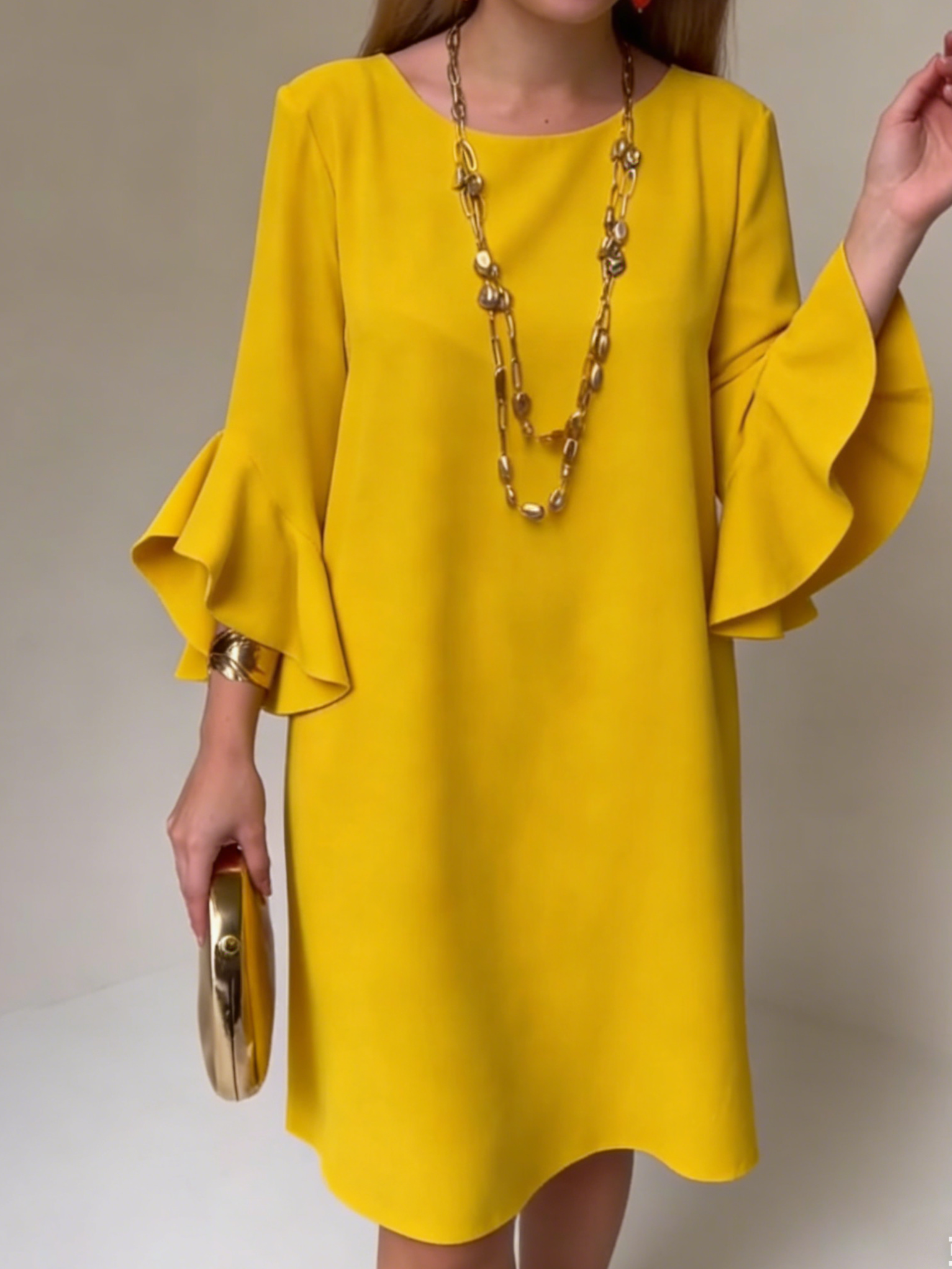 Robe Femme Fluide Manches Volantées Coupe Ample Élégante