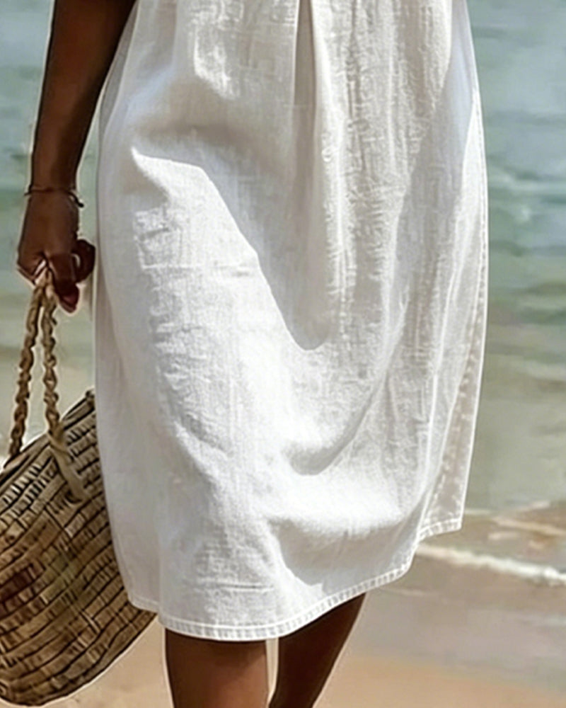 Fynorae - Robe femme en jean manches volants coupe fluide été plage