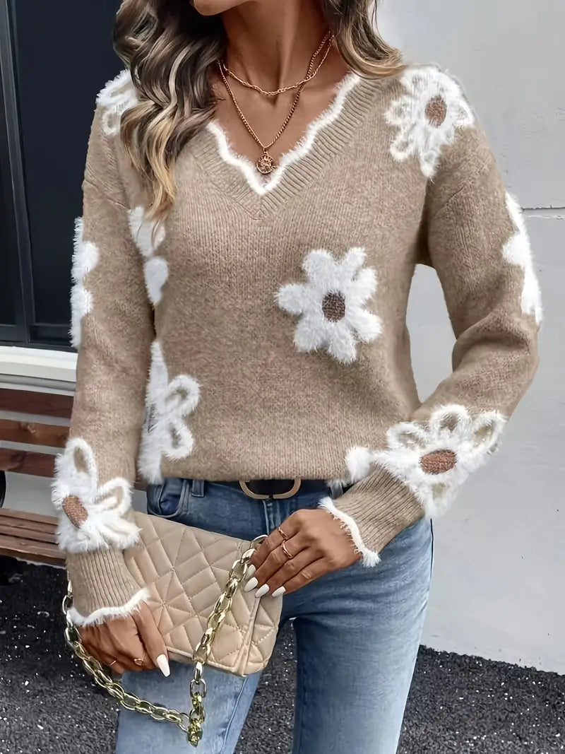 Melanira - Pull floral élégant en V