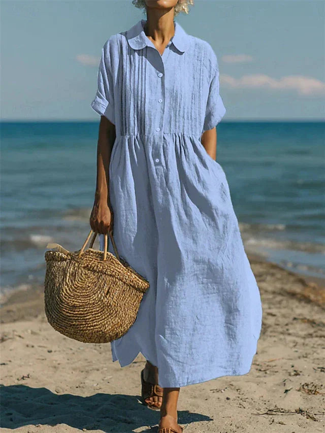 Robe Chemise Femme Fluide en Coton Boutonnée pour Style Décontracté et Léger Été