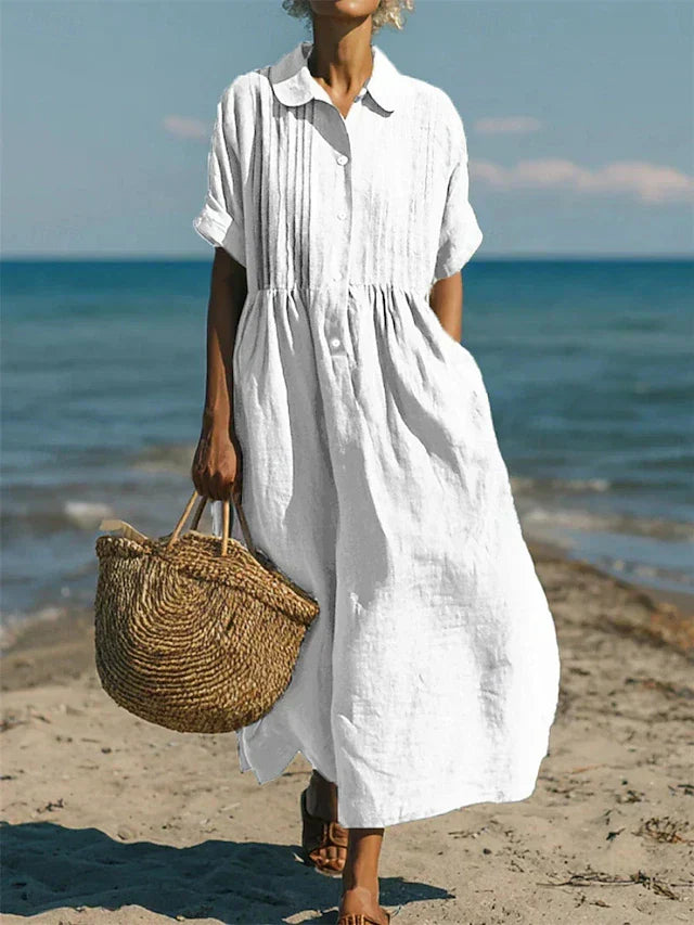 Robe Chemise Femme Fluide en Coton Boutonnée pour Style Décontracté et Léger Été