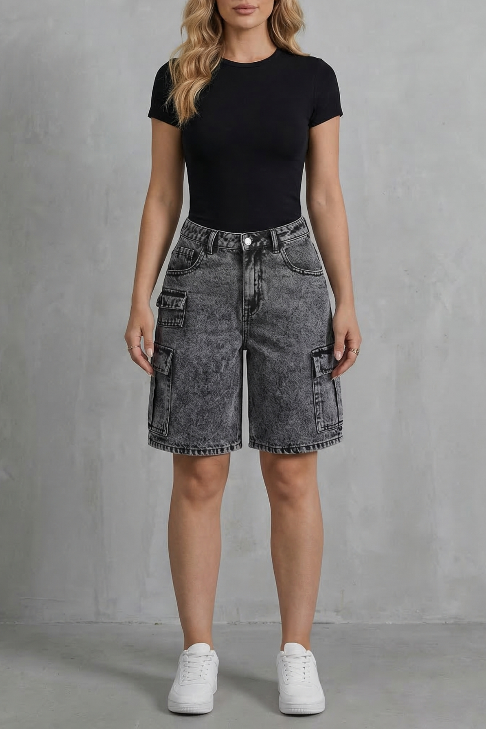 Short Cargo Femme Ardenza – Denim Délavé, Style Utilitaire