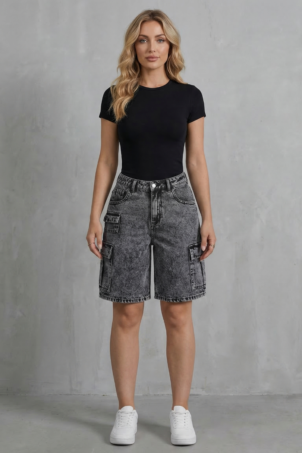 Short Cargo Femme Ardenza – Denim Délavé, Style Utilitaire