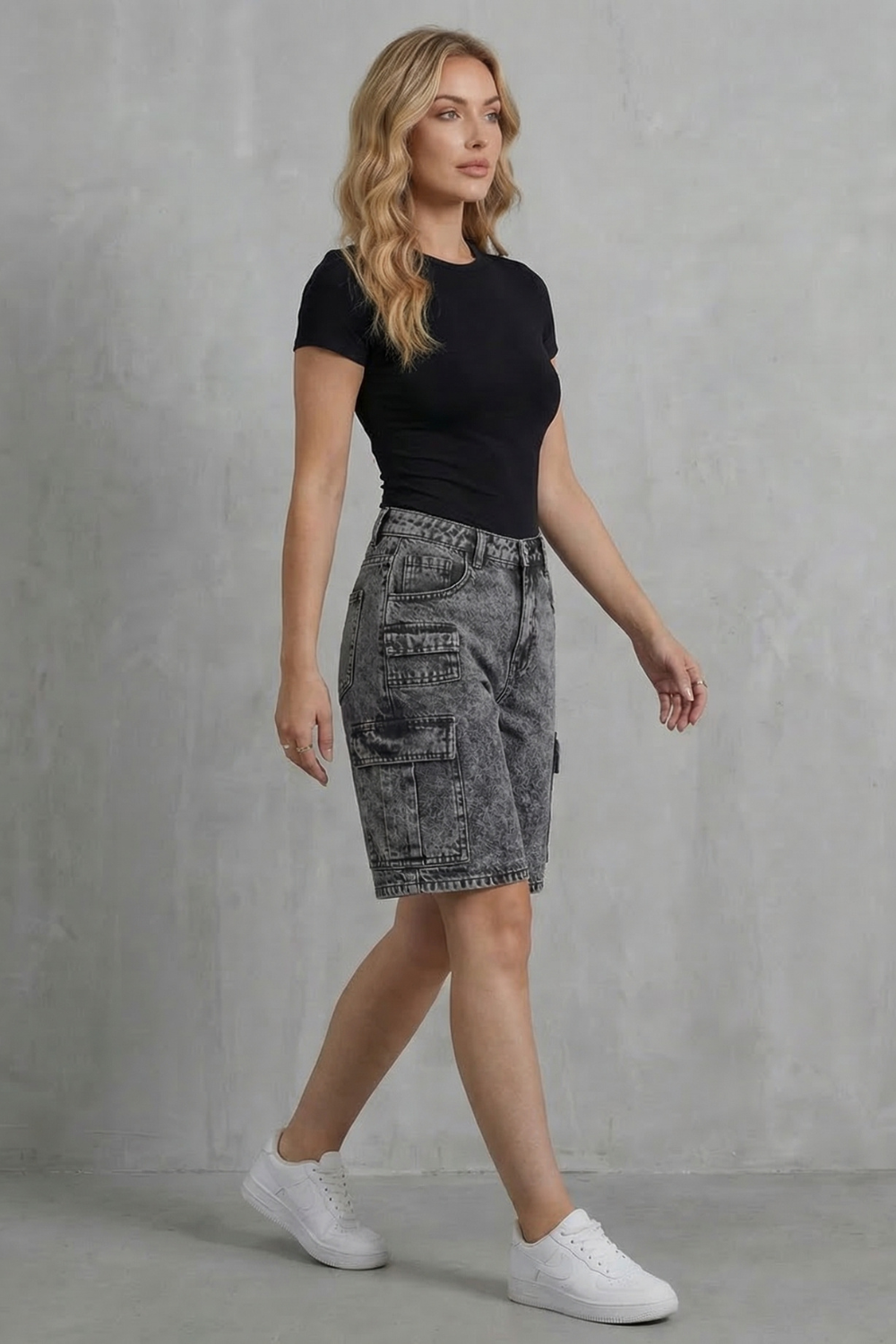 Short Cargo Femme Ardenza – Denim Délavé, Style Utilitaire