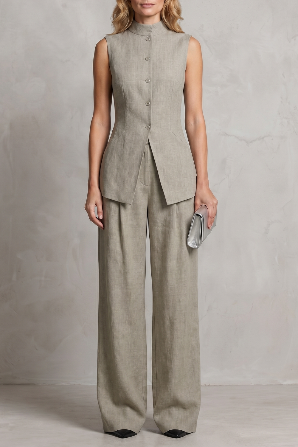 Ensemble Pantalon Femme Aurellia – Drapé, Élégance Tailleur