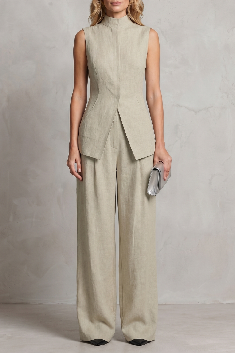 Ensemble Pantalon Femme Aurellia – Drapé, Élégance Tailleur