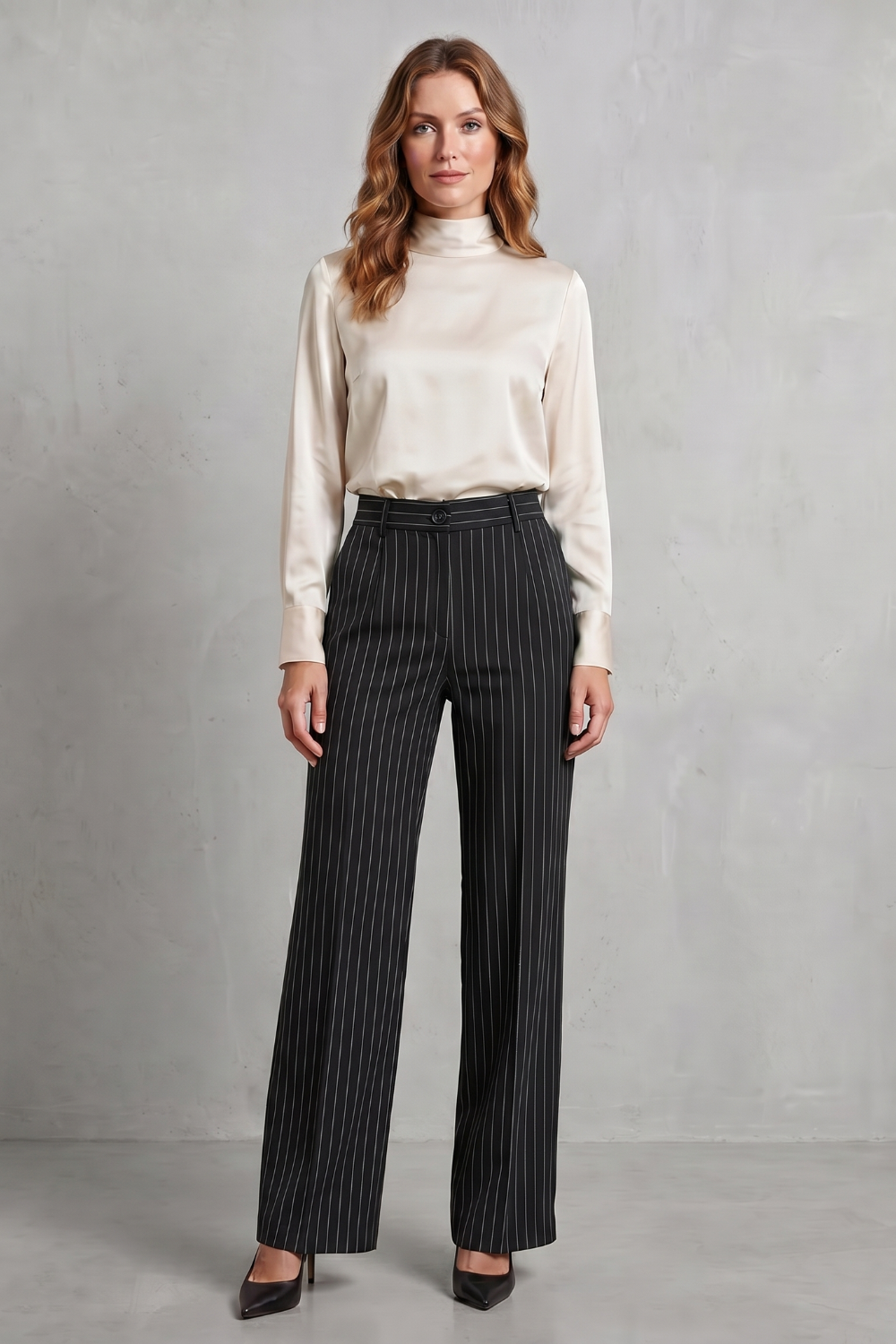 Pantalon Large Femme Belloire – Rayé Fin, Style Élégant